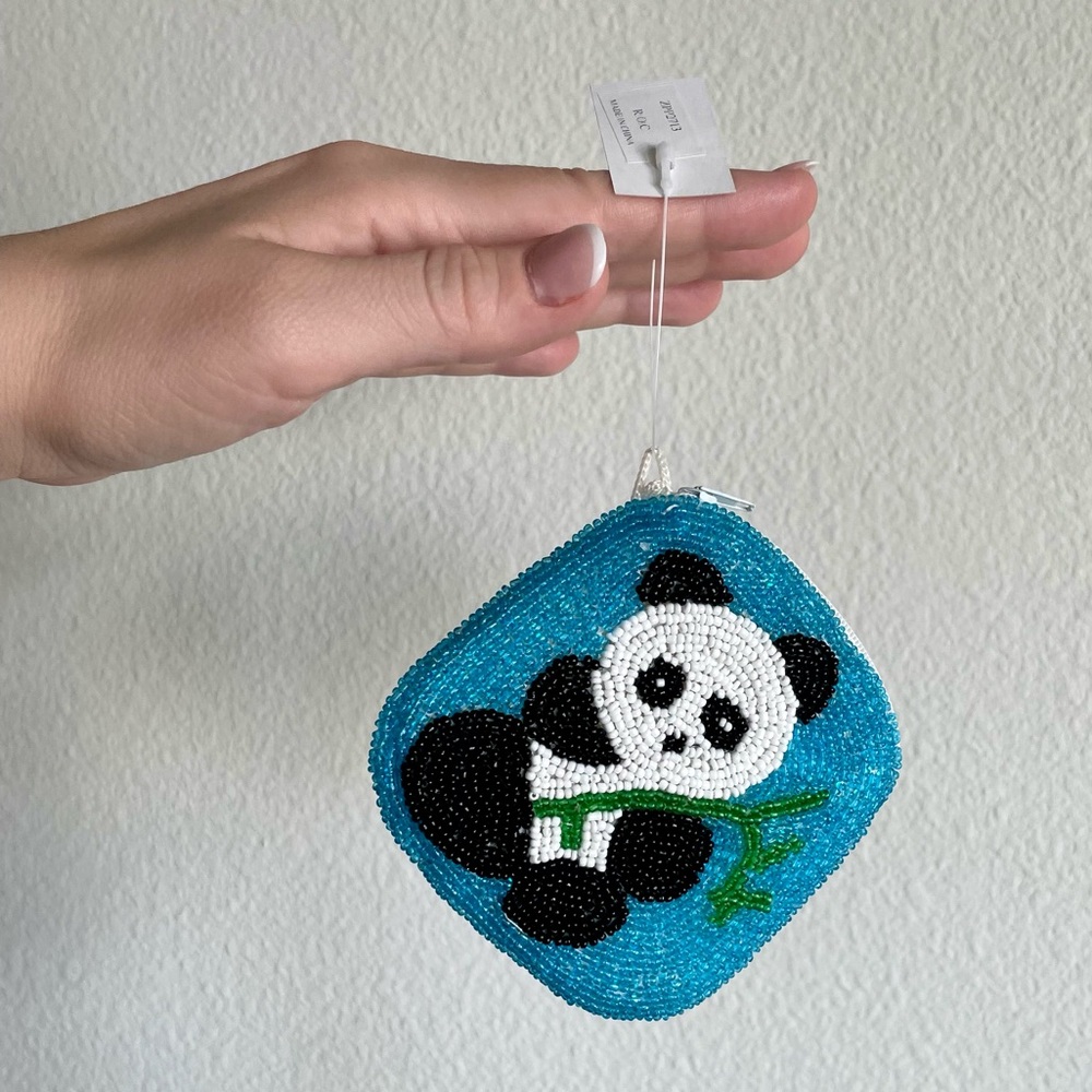 NWT Y2K Cute Kawaii Kidcore K-Pop  Vintage Beaded Panda Coin purse airpod case
